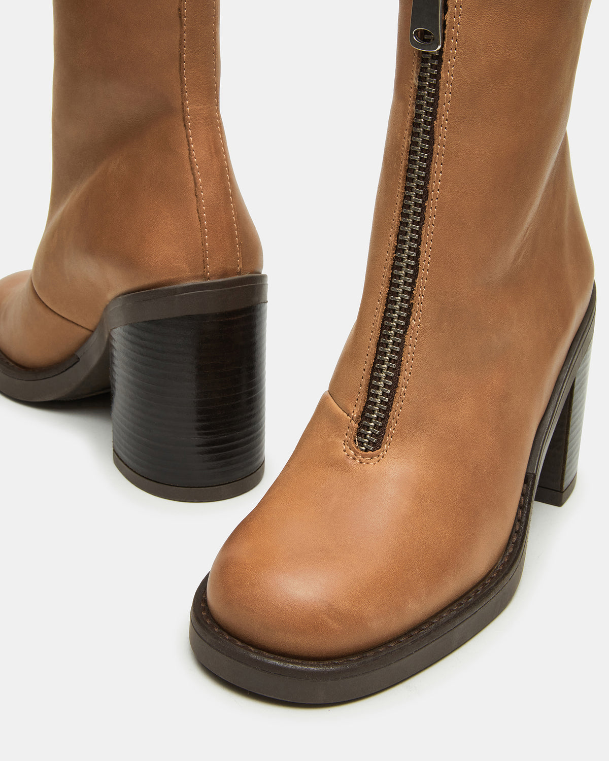 DECLAN Cognac Leather Block Heeled Ankle Boot | Women's Booties | Steve Madden near me