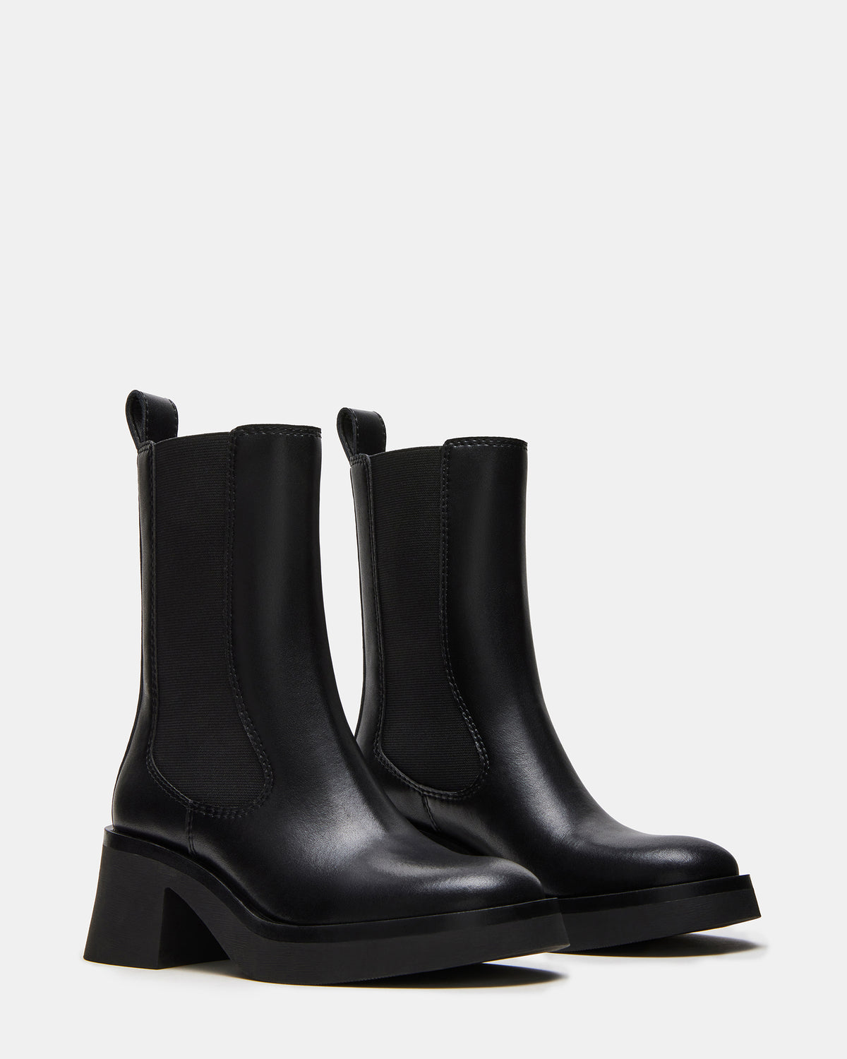 MURRAY Black Leather Block Heel Ankle Boot | Women's Booties | Steve Madden online
