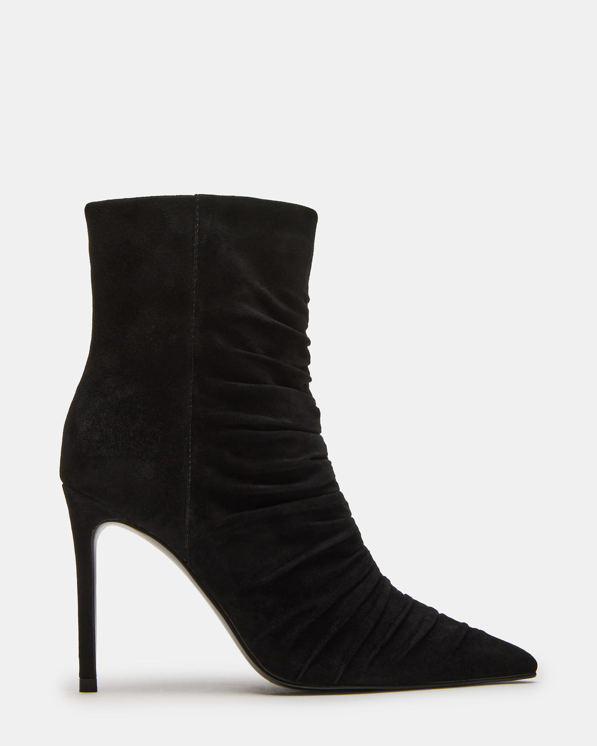 TEASE Black Suede Ruched Pointed Toe Ankle Boot | Women's Booties | Steve Madden US