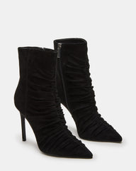 TEASE Black Suede Ruched Pointed Toe Ankle Boot | Women's Booties | Steve Madden US