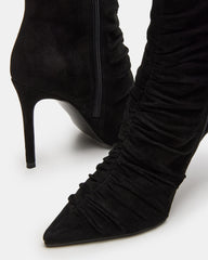 TEASE Black Suede Ruched Pointed Toe Ankle Boot | Women's Booties | Steve Madden US