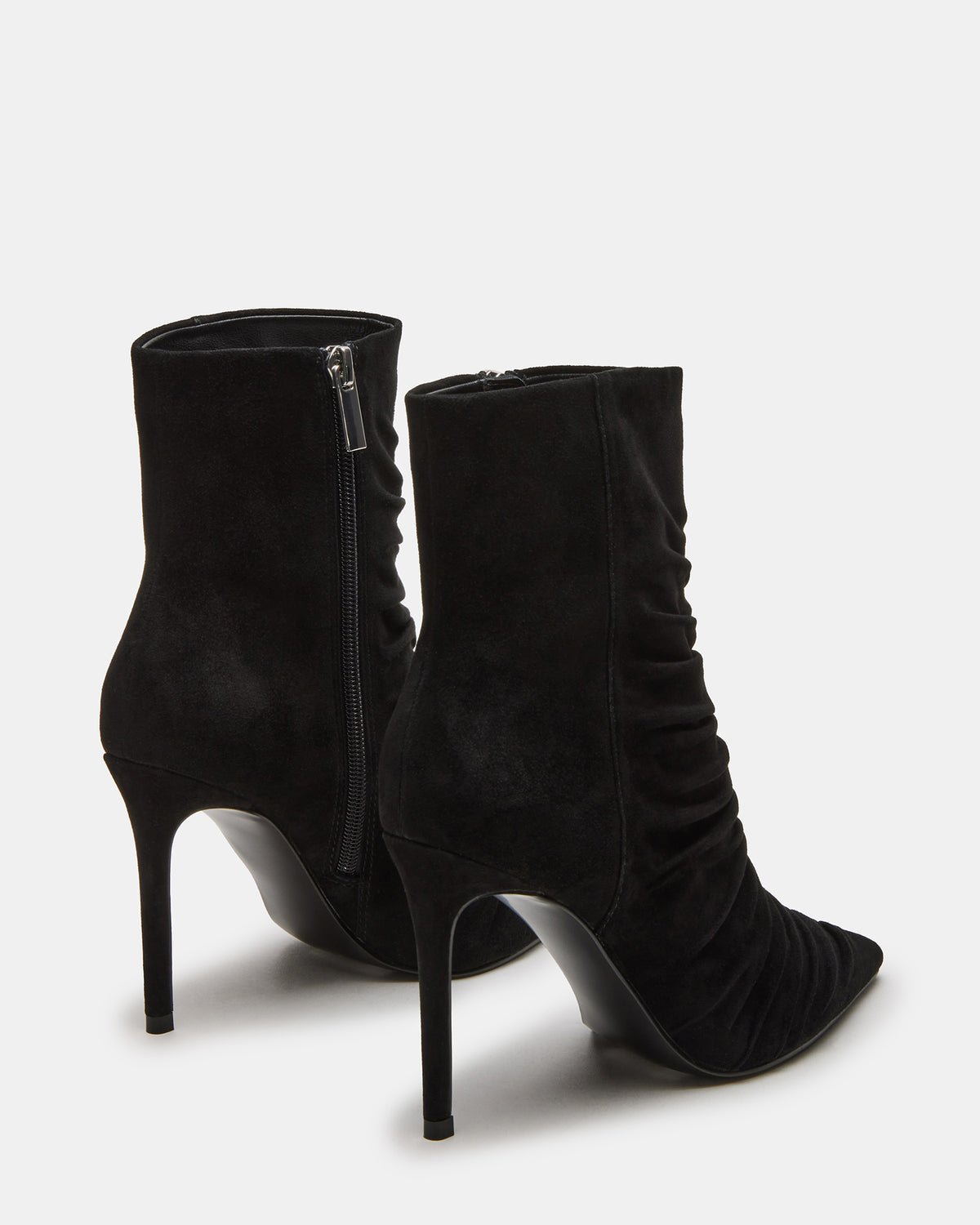 TEASE Black Suede Ruched Pointed Toe Ankle Boot | Women's Booties | Steve Madden US