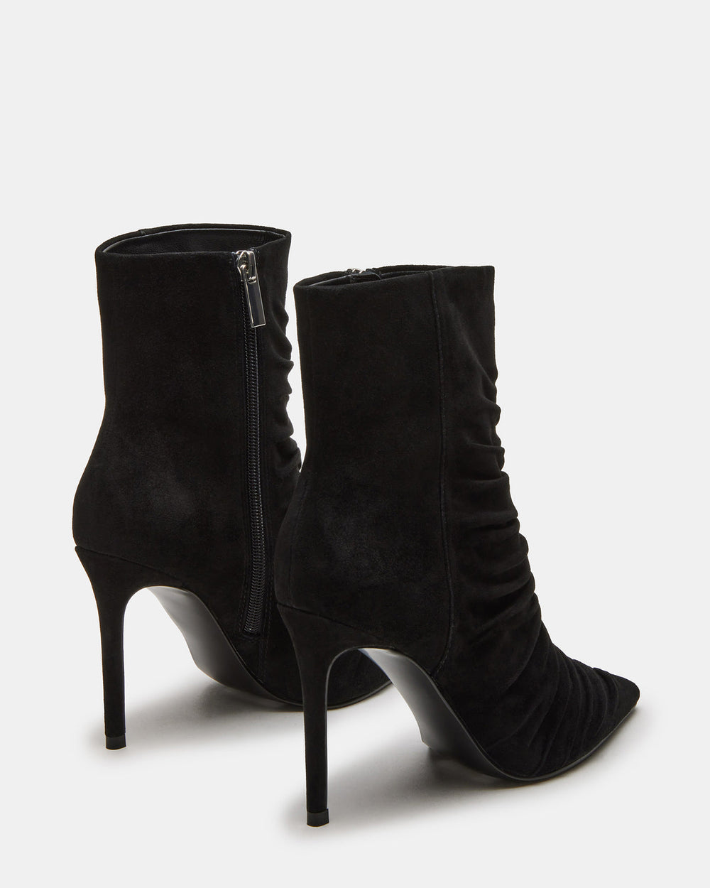 TEASE Black Suede Ruched Pointed Toe Ankle Boot | Women's Booties | Steve Madden US