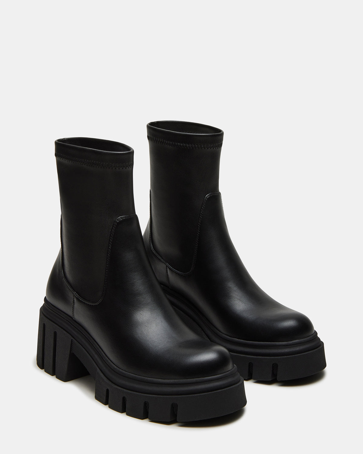 BOOMBA Black Lug Sole Ankle Boot | Women's Booties | Steve Madden Sale