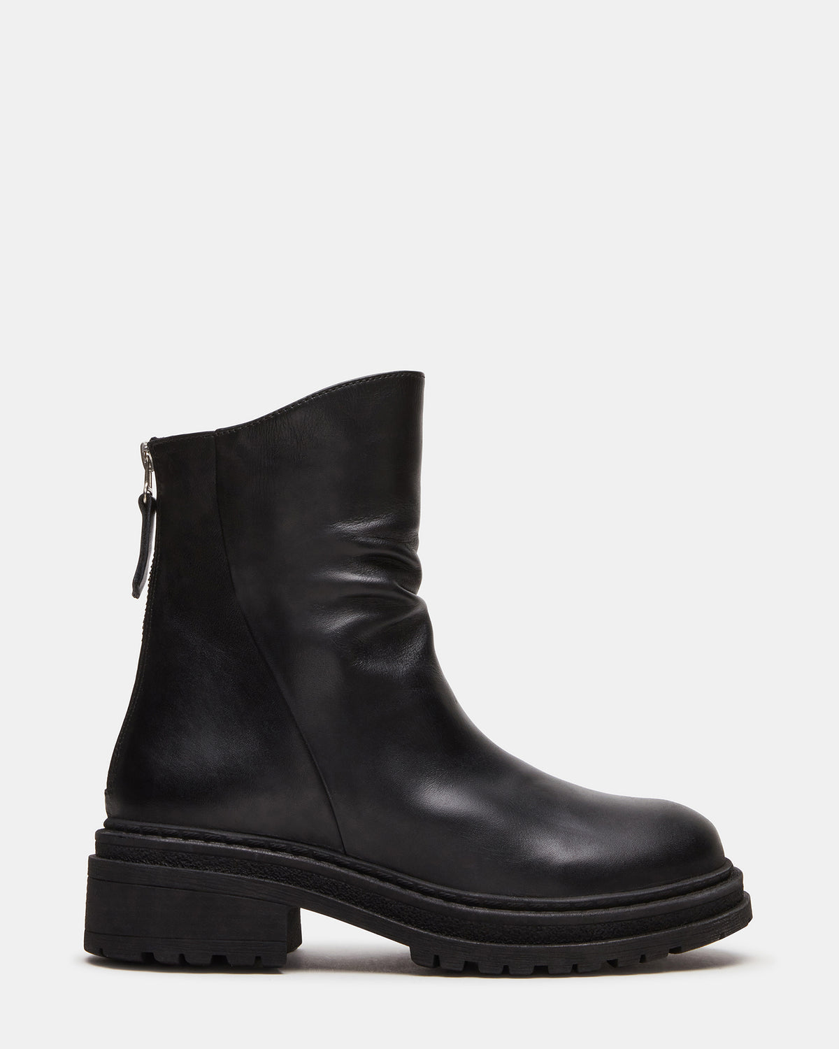 ESSENTIAL Black Leather Scrunched Ankle Boot | Women's Booties | Steve Madden on Sale