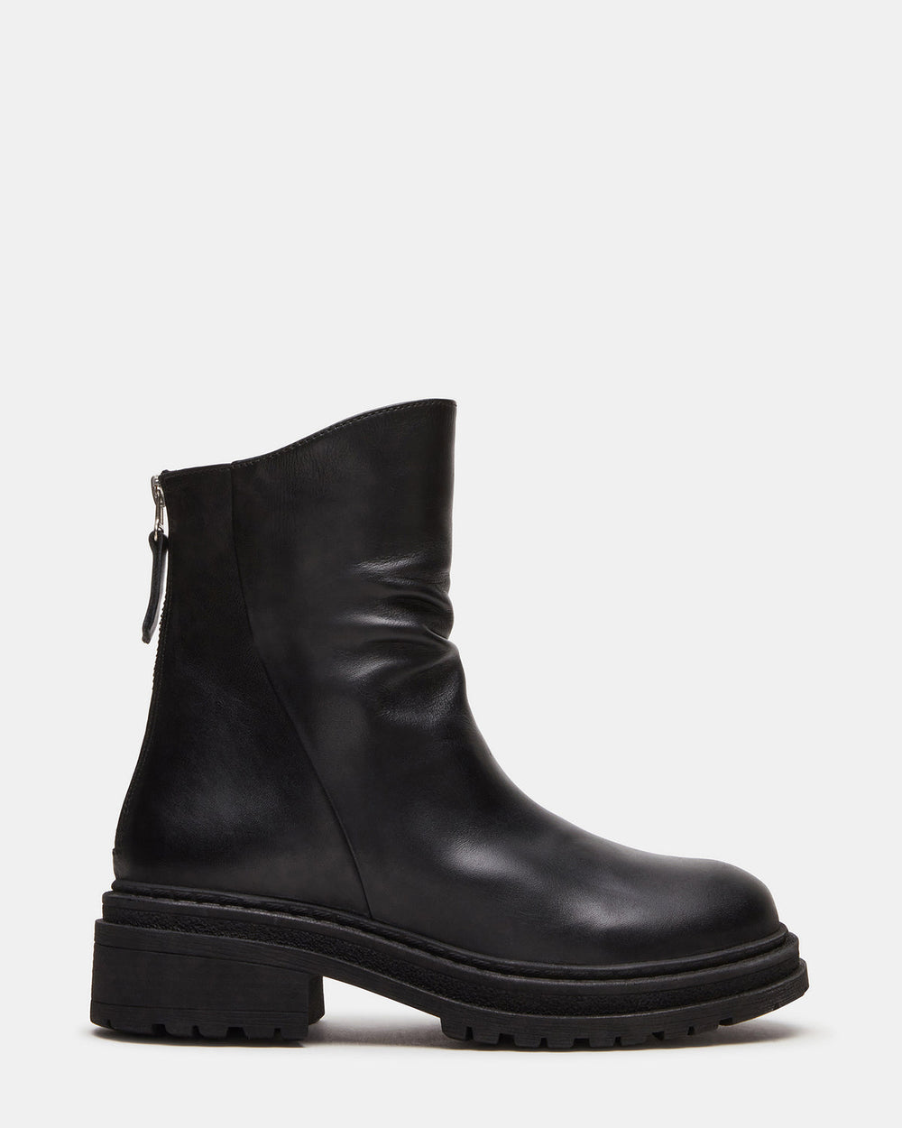 ESSENTIAL Black Leather Scrunched Ankle Boot | Women's Booties | Steve Madden on Sale