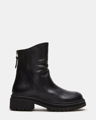 ESSENTIAL Black Leather Scrunched Ankle Boot | Women's Booties | Steve Madden on Sale