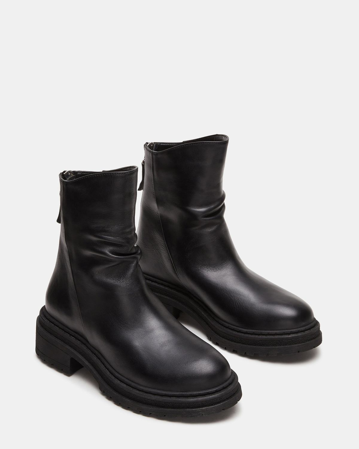 ESSENTIAL Black Leather Scrunched Ankle Boot | Women's Booties | Steve Madden on Sale