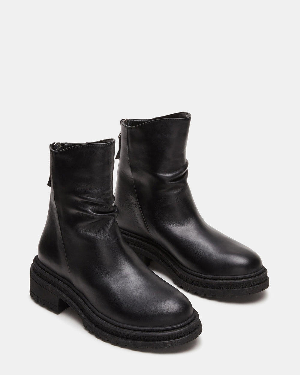 ESSENTIAL Black Leather Scrunched Ankle Boot | Women's Booties | Steve Madden on Sale