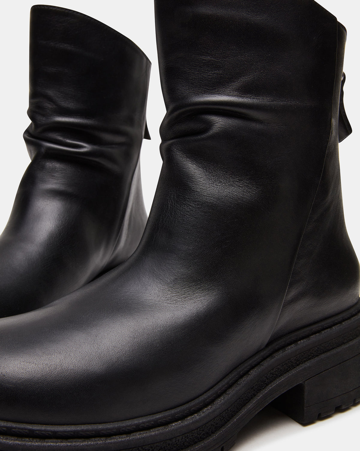 ESSENTIAL Black Leather Scrunched Ankle Boot | Women's Booties | Steve Madden on Sale