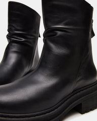 ESSENTIAL Black Leather Scrunched Ankle Boot | Women's Booties | Steve Madden on Sale