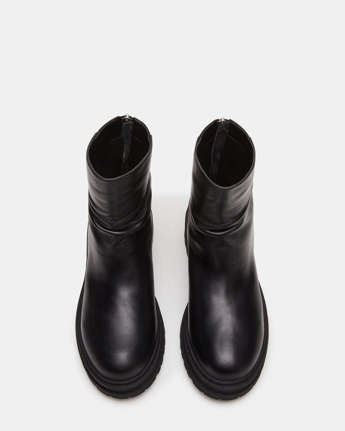 ESSENTIAL Black Leather Scrunched Ankle Boot | Women's Booties | Steve Madden on Sale