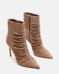 TEASE Taupe Suede Ruched Pointed Toe Ankle Boot | Women's Booties | Steve Madden discount