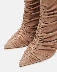 TEASE Taupe Suede Ruched Pointed Toe Ankle Boot | Women's Booties | Steve Madden discount
