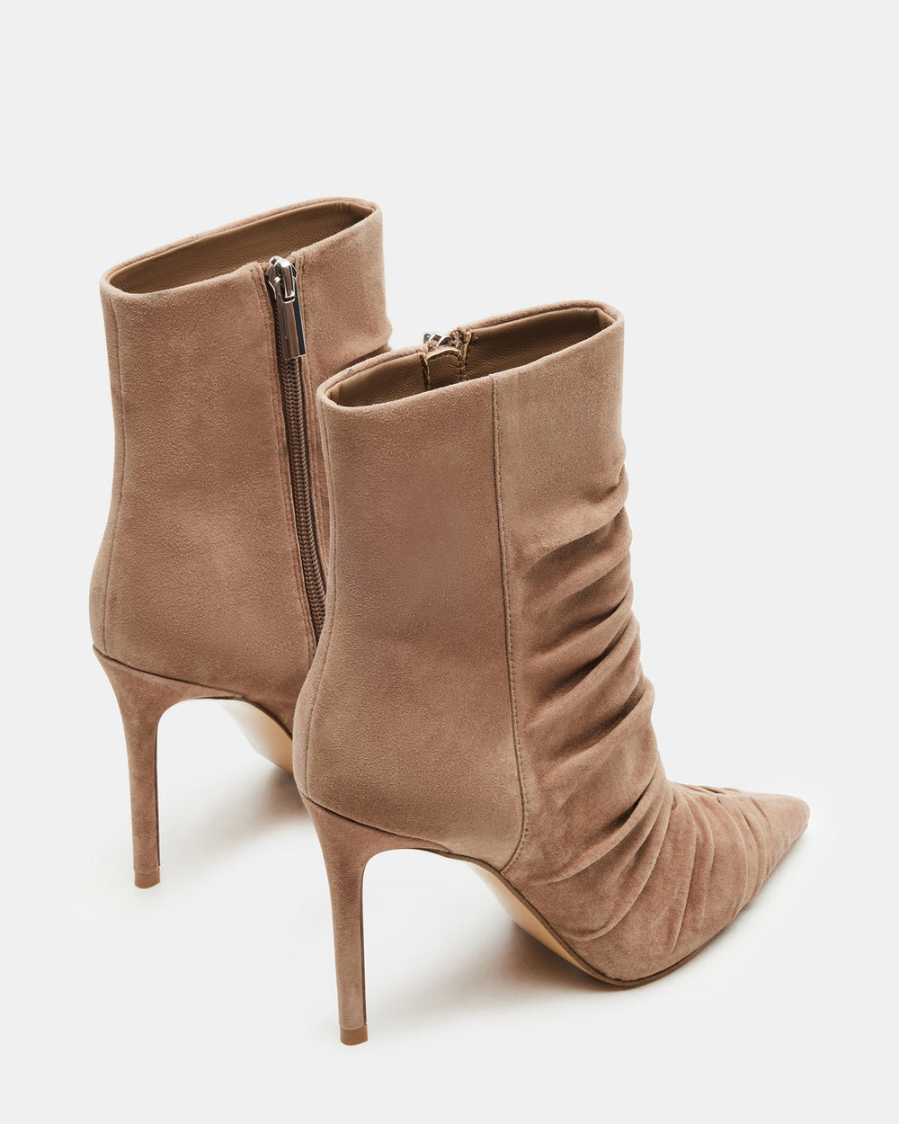 TEASE Taupe Suede Ruched Pointed Toe Ankle Boot | Women's Booties | Steve Madden discount