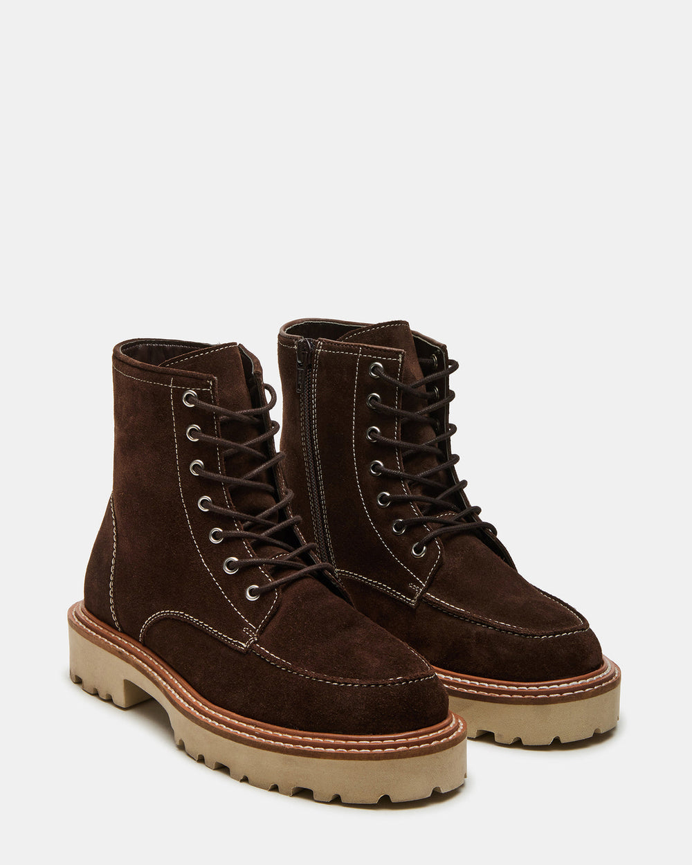 FOREST Brown Suede Lug Ankle Boot | Women's Booties | Steve Madden on Sale