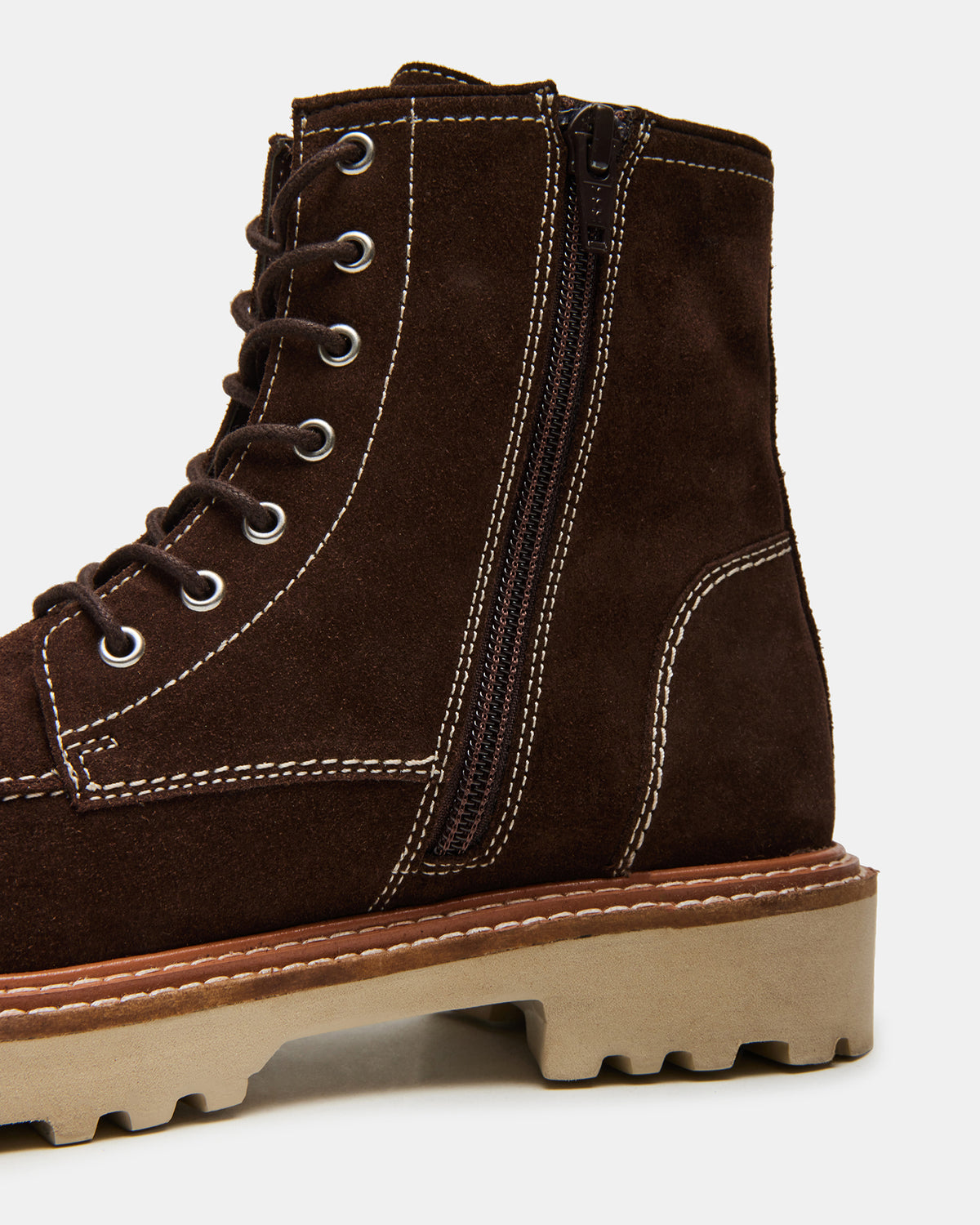 FOREST Brown Suede Lug Ankle Boot | Women's Booties | Steve Madden on Sale
