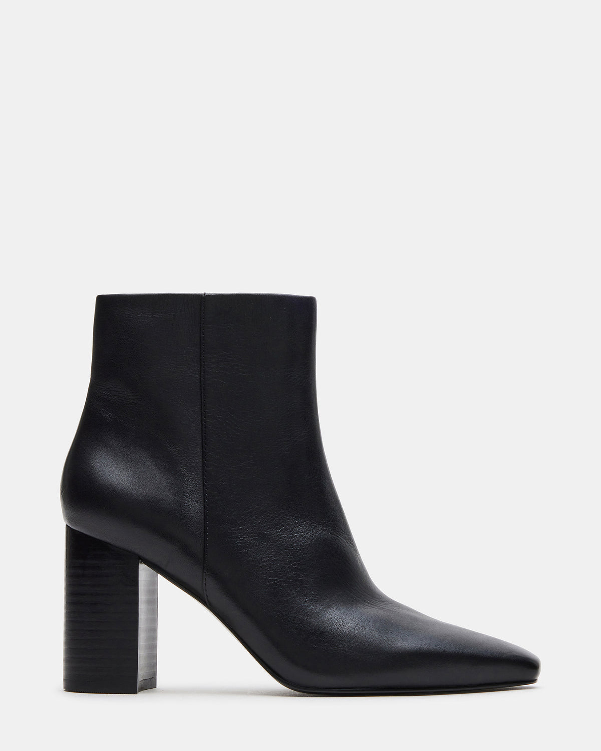 AIDAN Black Leather Block Heel Ankle Boot | Women's Booties | Steve Madden discount