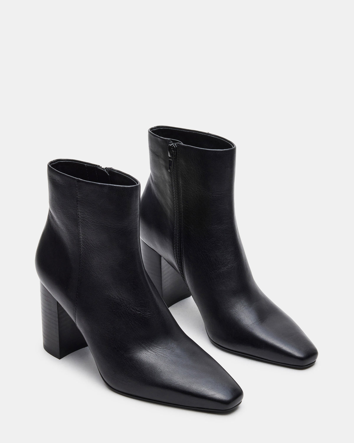 AIDAN Black Leather Block Heel Ankle Boot | Women's Booties | Steve Madden discount