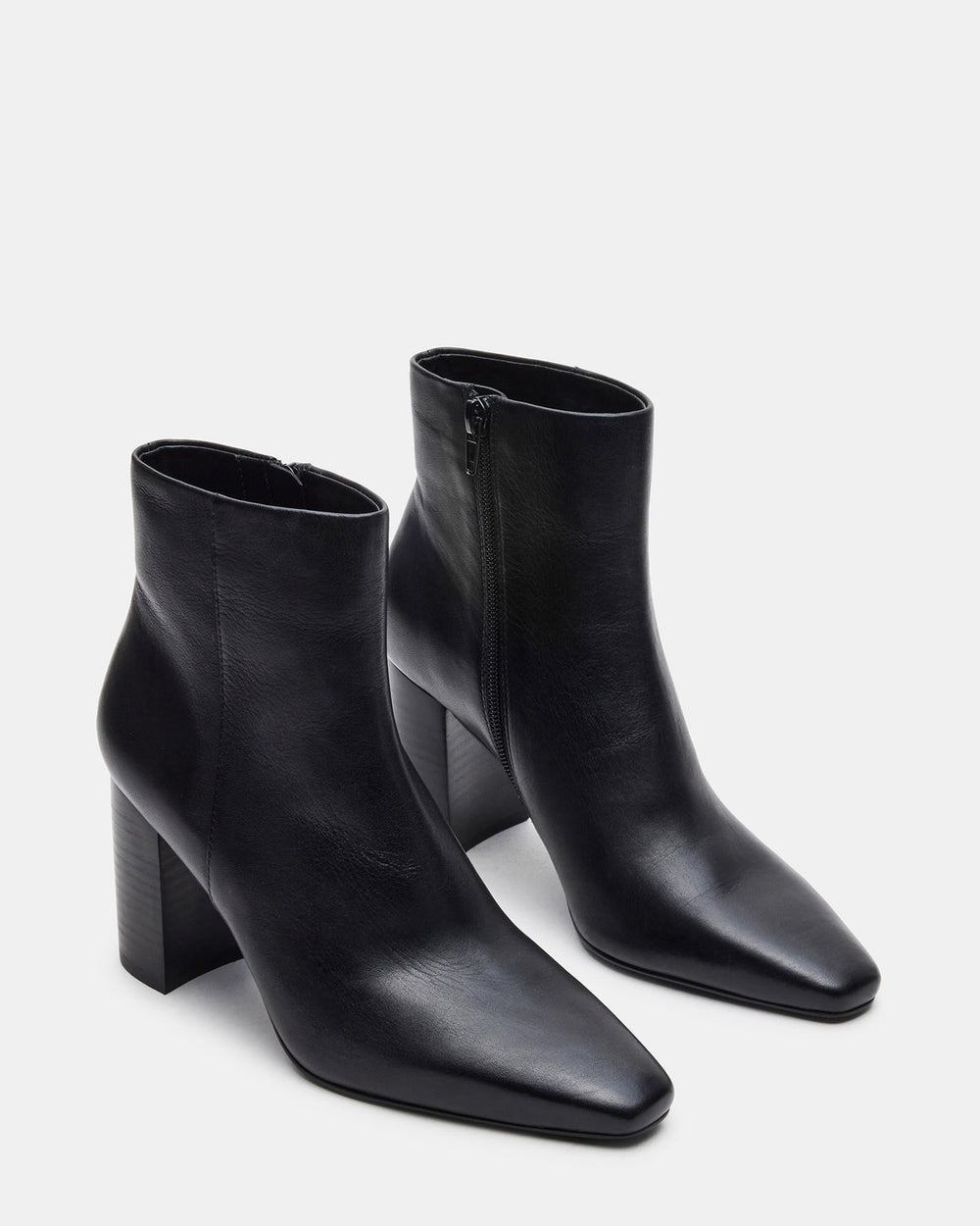 AIDAN Black Leather Block Heel Ankle Boot | Women's Booties | Steve Madden discount