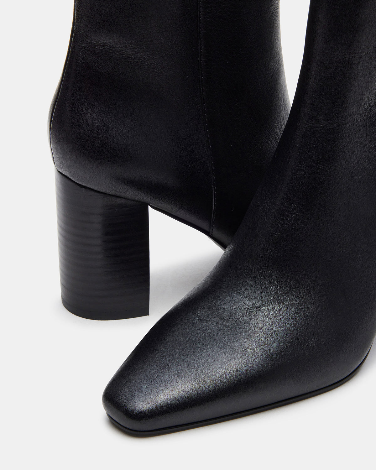 AIDAN Black Leather Block Heel Ankle Boot | Women's Booties | Steve Madden discount
