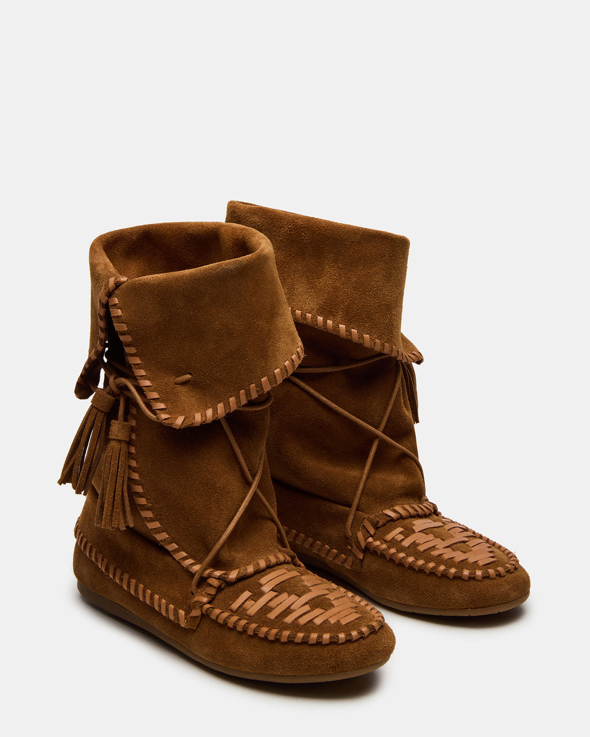 TIPPETT Chestnut Suede Fold-Over Tassel Boot | Women's Boots | Steve Madden US