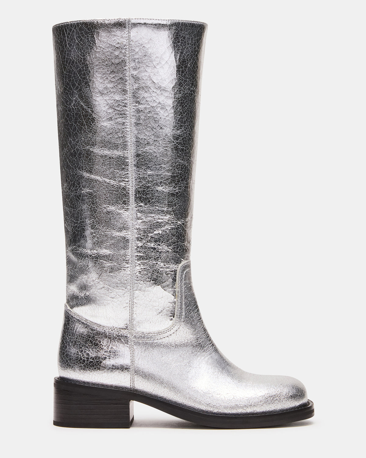 RIGGS Silver Leather Square-Toe Women's Boot | Steve Madden Sale