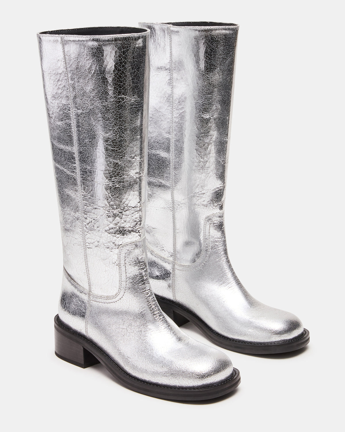 RIGGS Silver Leather Square-Toe Women's Boot | Steve Madden Sale