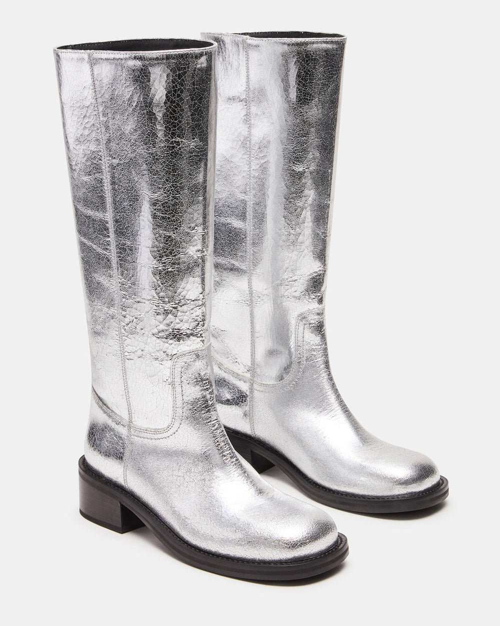 RIGGS Silver Leather Square-Toe Women's Boot | Steve Madden Sale