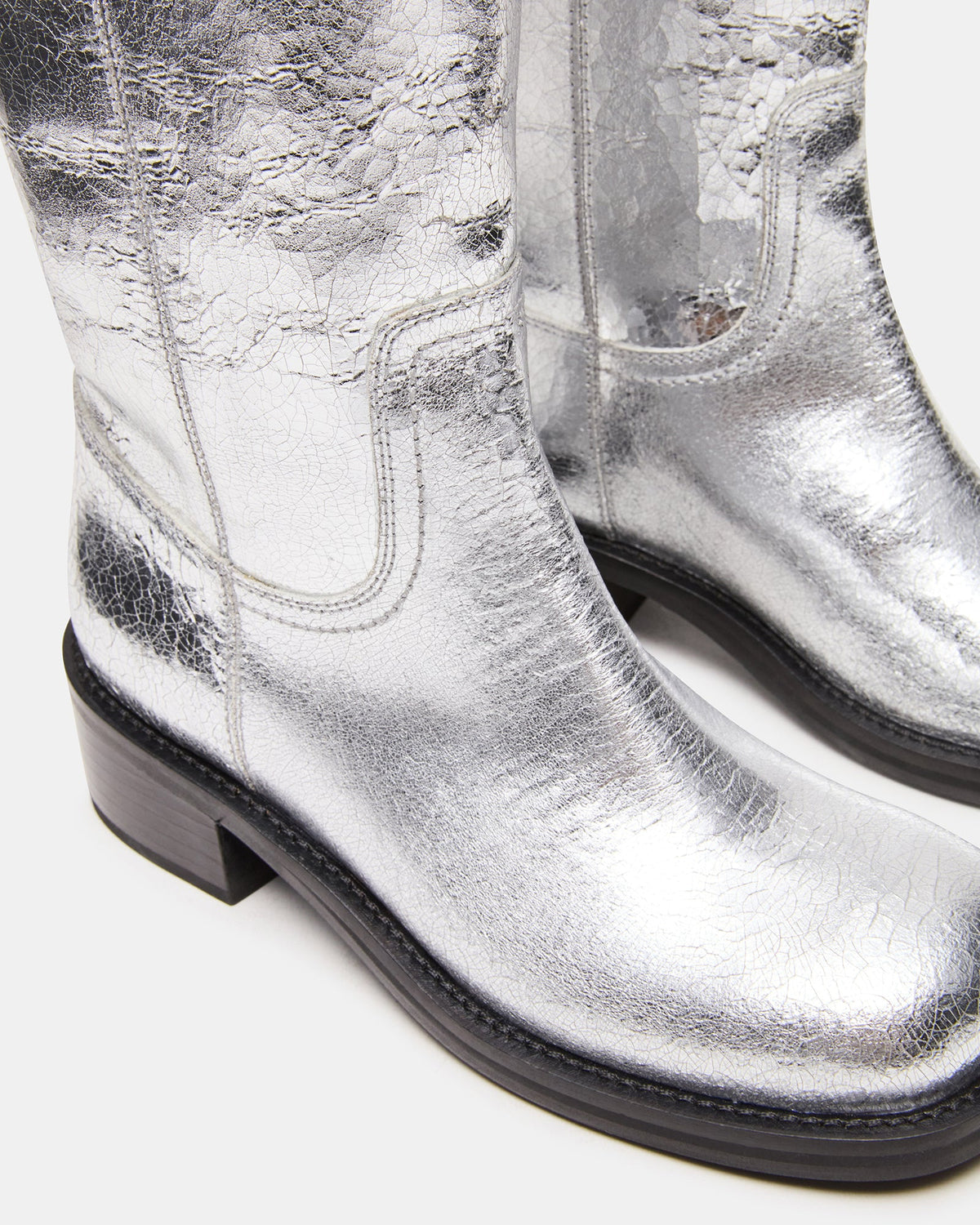 RIGGS Silver Leather Square-Toe Women's Boot | Steve Madden Sale