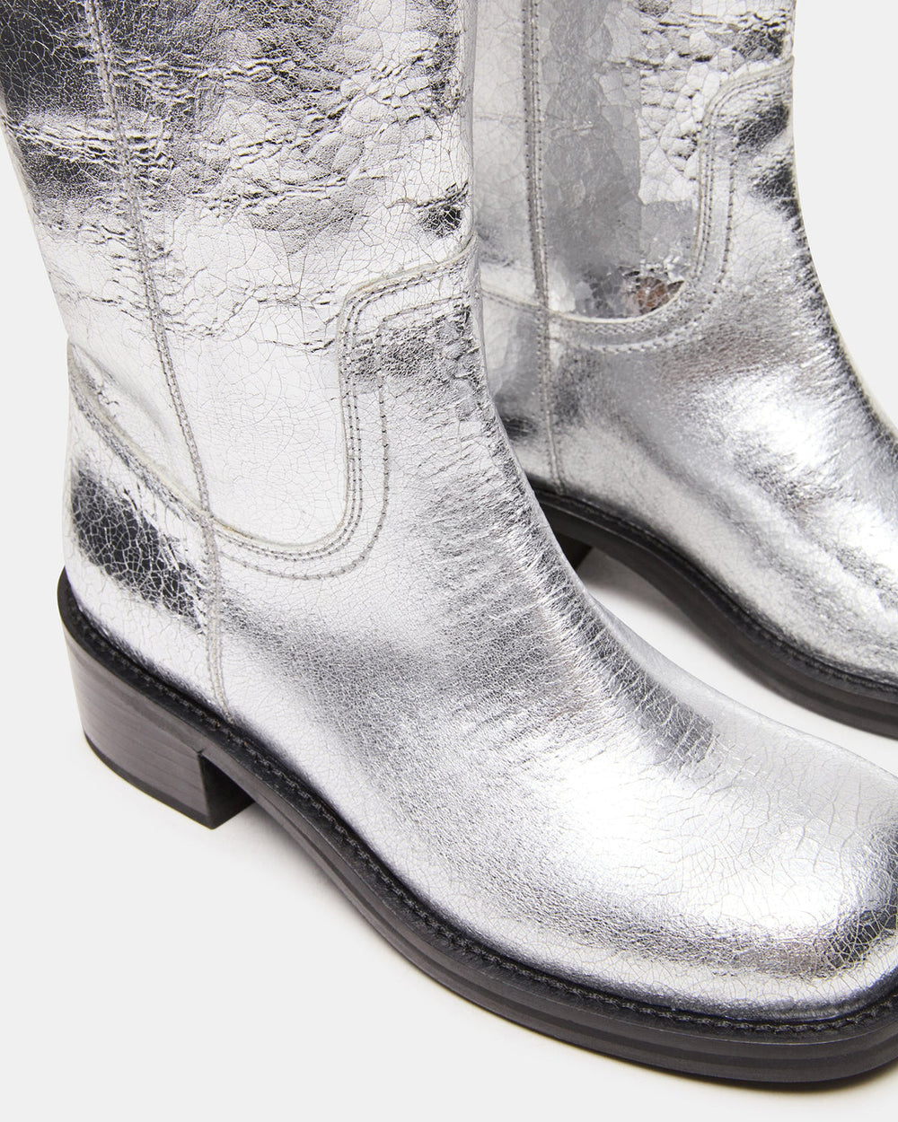 RIGGS Silver Leather Square-Toe Women's Boot | Steve Madden Sale