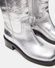 RIGGS Silver Leather Square-Toe Women's Boot | Steve Madden Sale