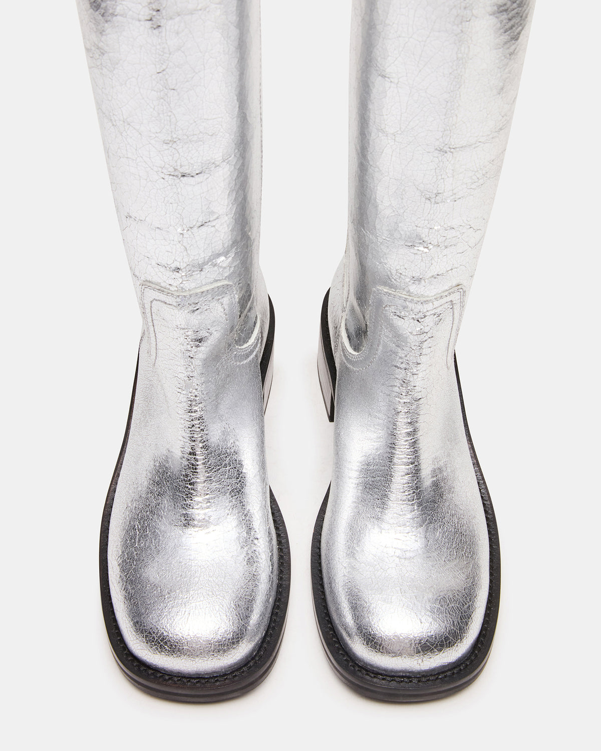 RIGGS Silver Leather Square-Toe Women's Boot | Steve Madden Sale