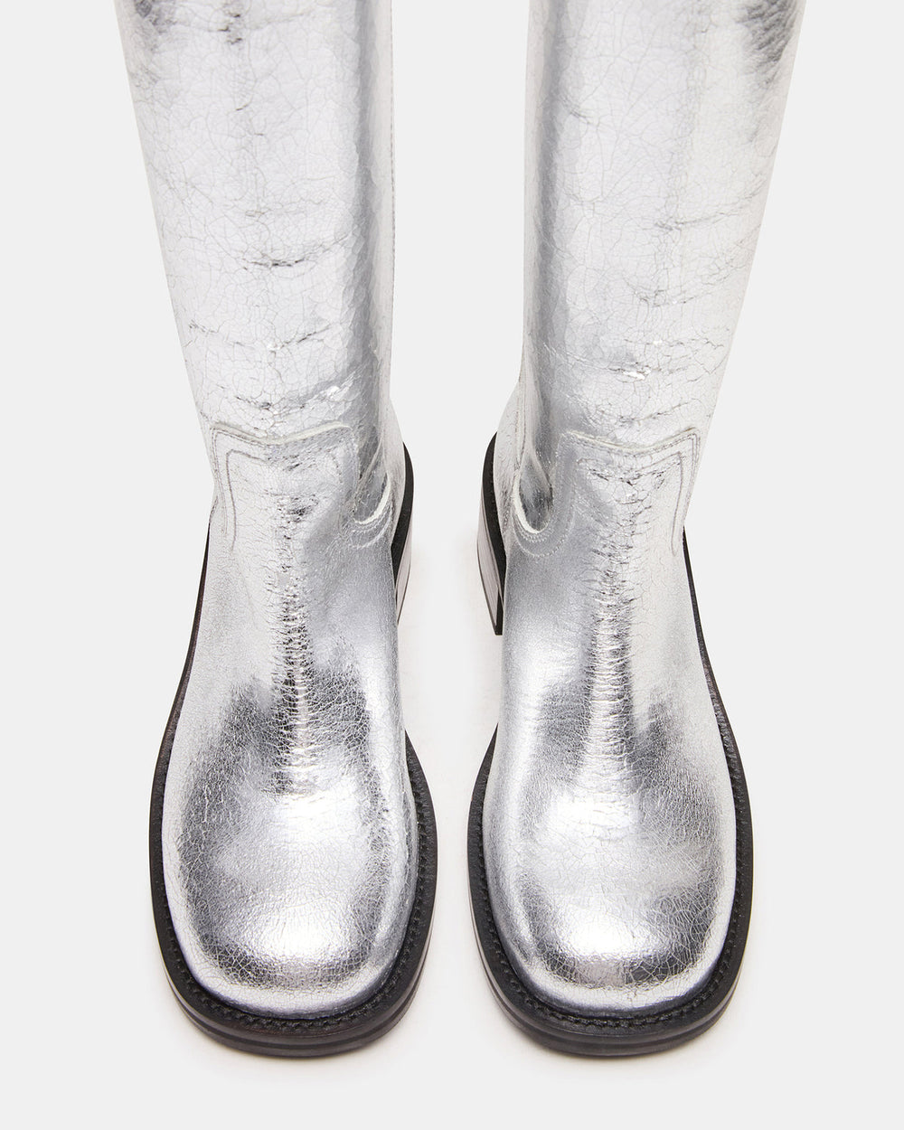 RIGGS Silver Leather Square-Toe Women's Boot | Steve Madden Sale