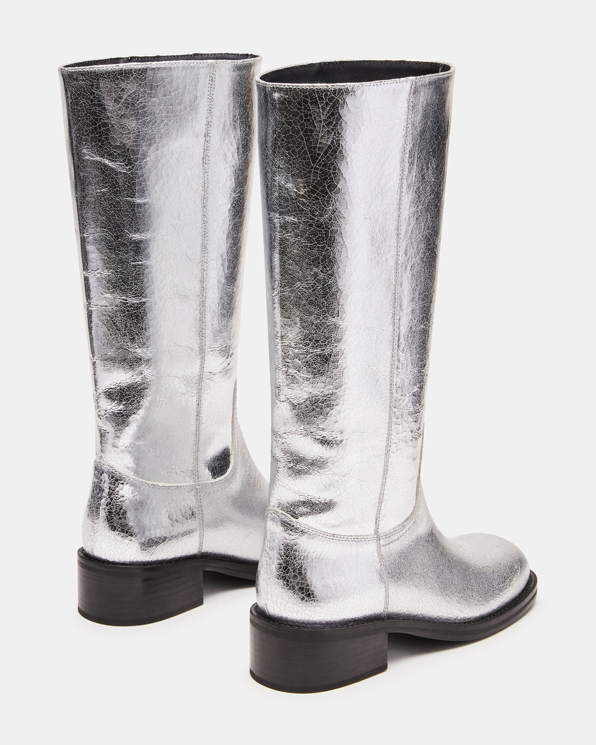 RIGGS Silver Leather Square-Toe Women's Boot | Steve Madden Sale