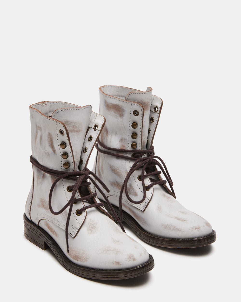 DEVIE White Leather Lace-Up Combat Bootie | Women's Booties | Steve Madden for Sale