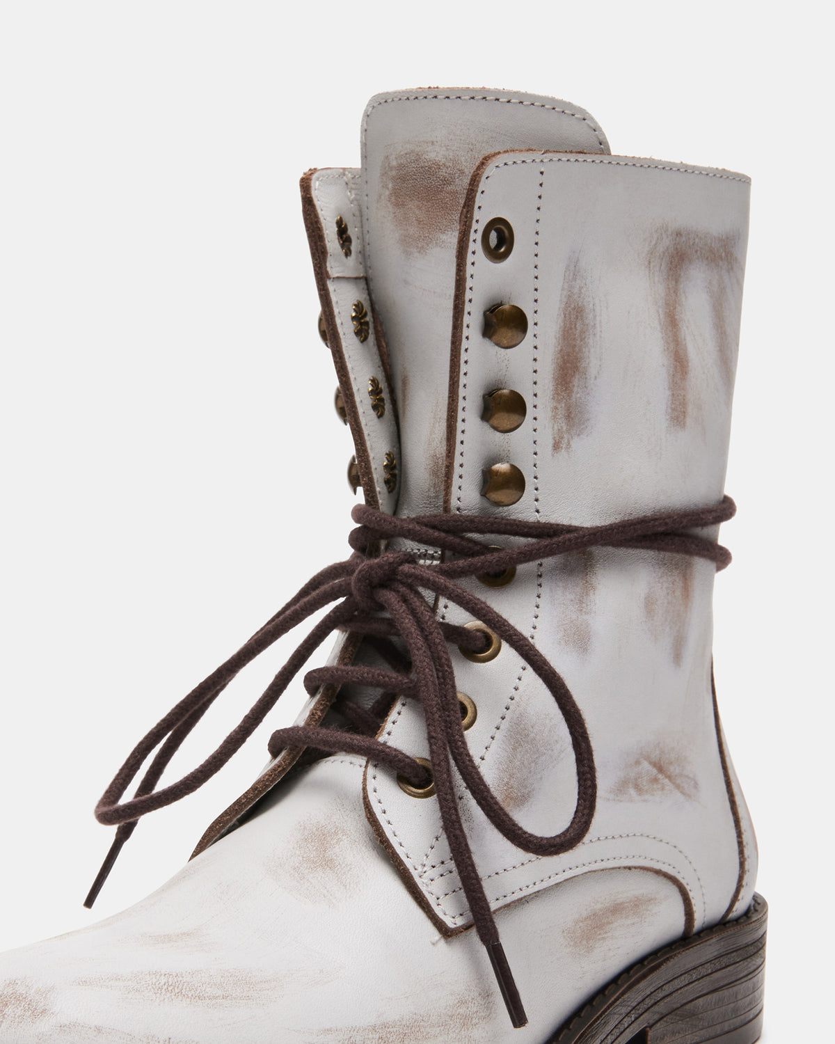 DEVIE White Leather Lace-Up Combat Bootie | Women's Booties | Steve Madden for Sale