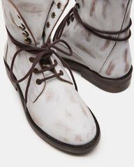 DEVIE White Leather Lace-Up Combat Bootie | Women's Booties | Steve Madden for Sale