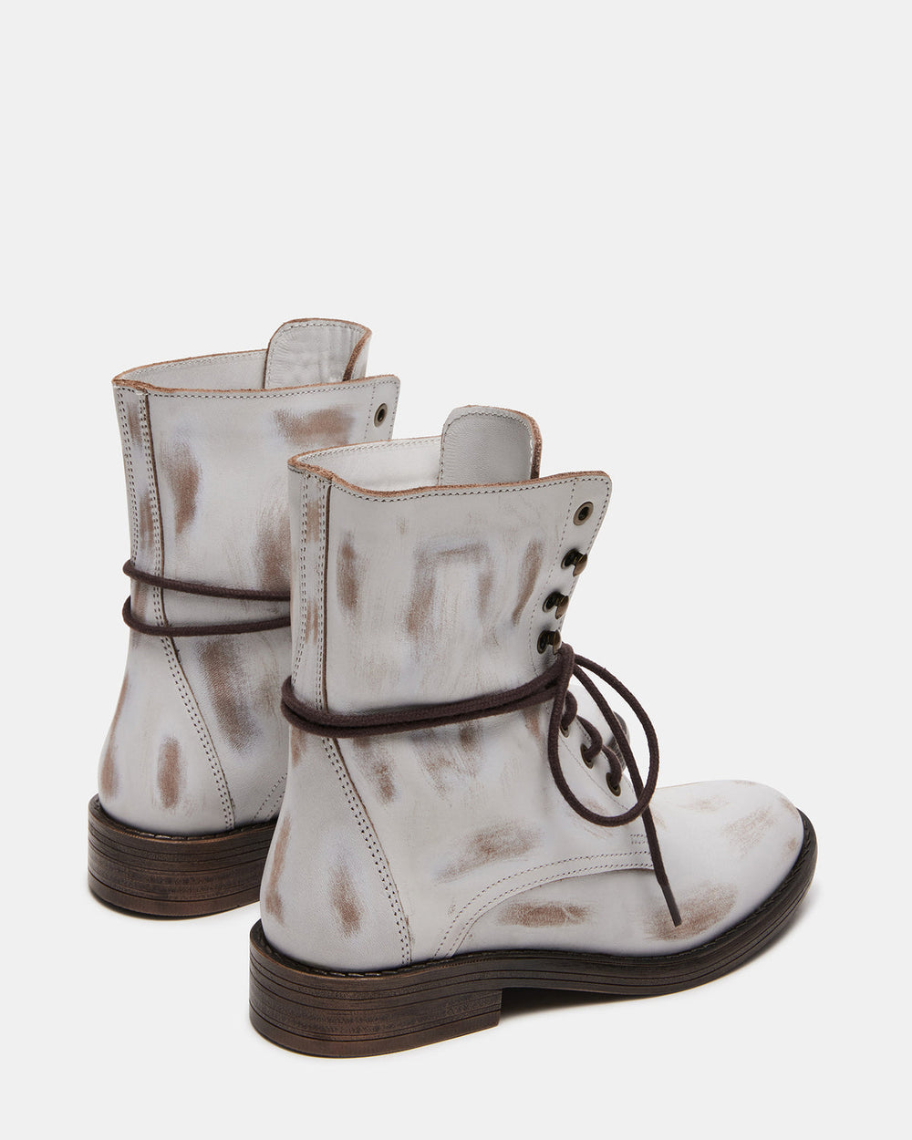 DEVIE White Leather Lace-Up Combat Bootie | Women's Booties | Steve Madden for Sale