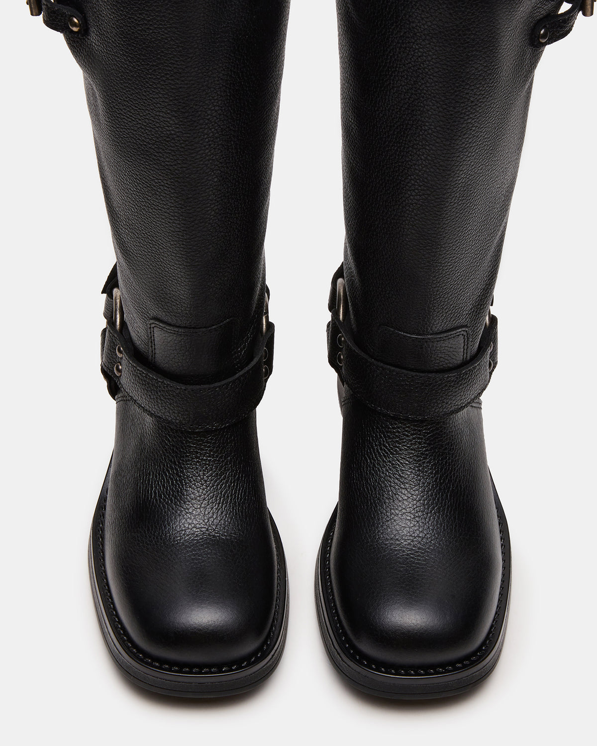 ASTOR Black Leather Wide Calf Knee-High Women's Boot | Steve Madden outlet