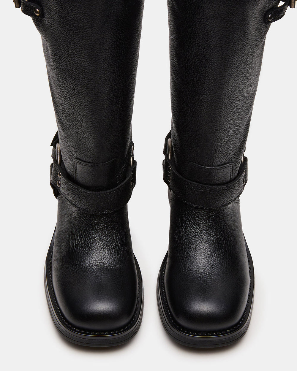 ASTOR Black Leather Wide Calf Knee-High Women's Boot | Steve Madden outlet