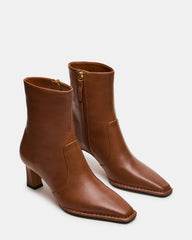FARE Tan Leather Square Toe Women's Ankle Boot | Steve Madden on Sale