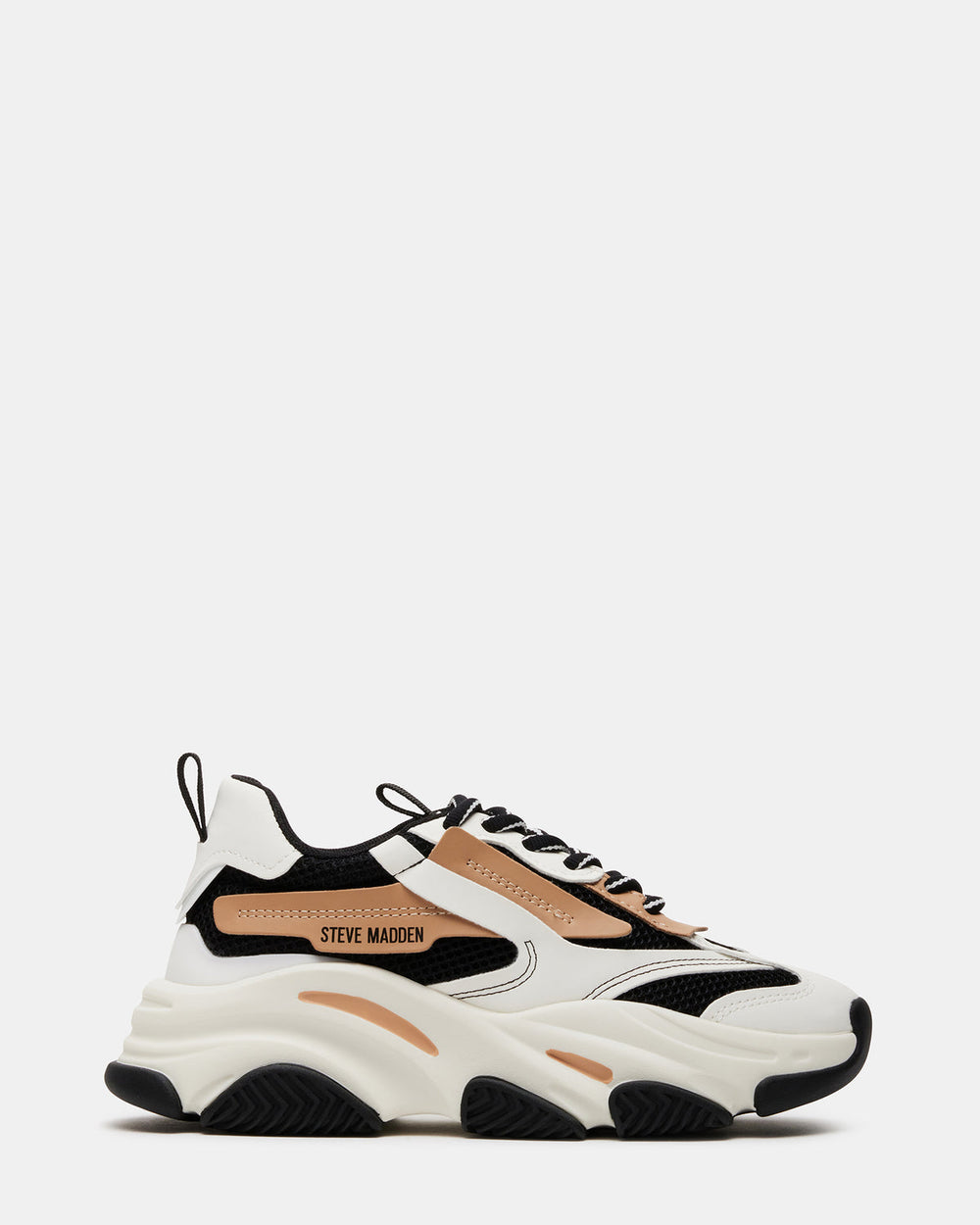 POSSESSION Black/Tan Platform Lace-Up Women's Sneaker | Steve Madden outlet