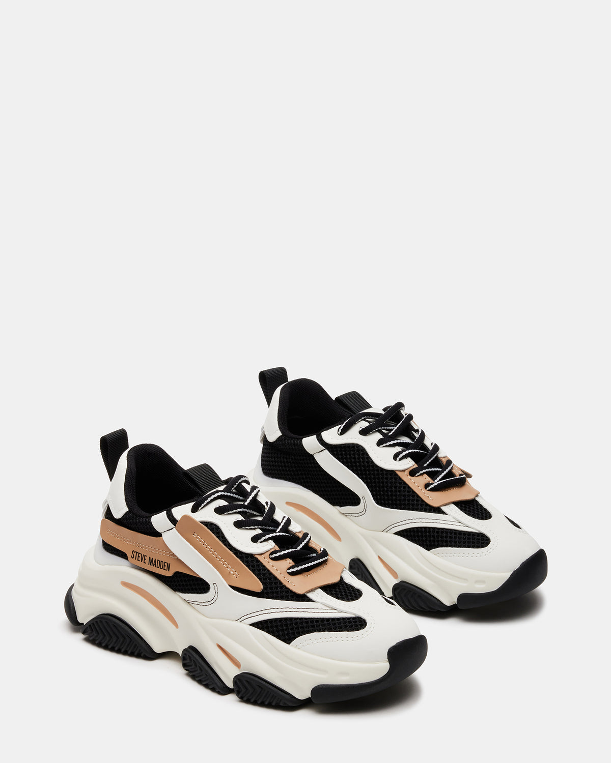 POSSESSION Black/Tan Platform Lace-Up Women's Sneaker | Steve Madden outlet