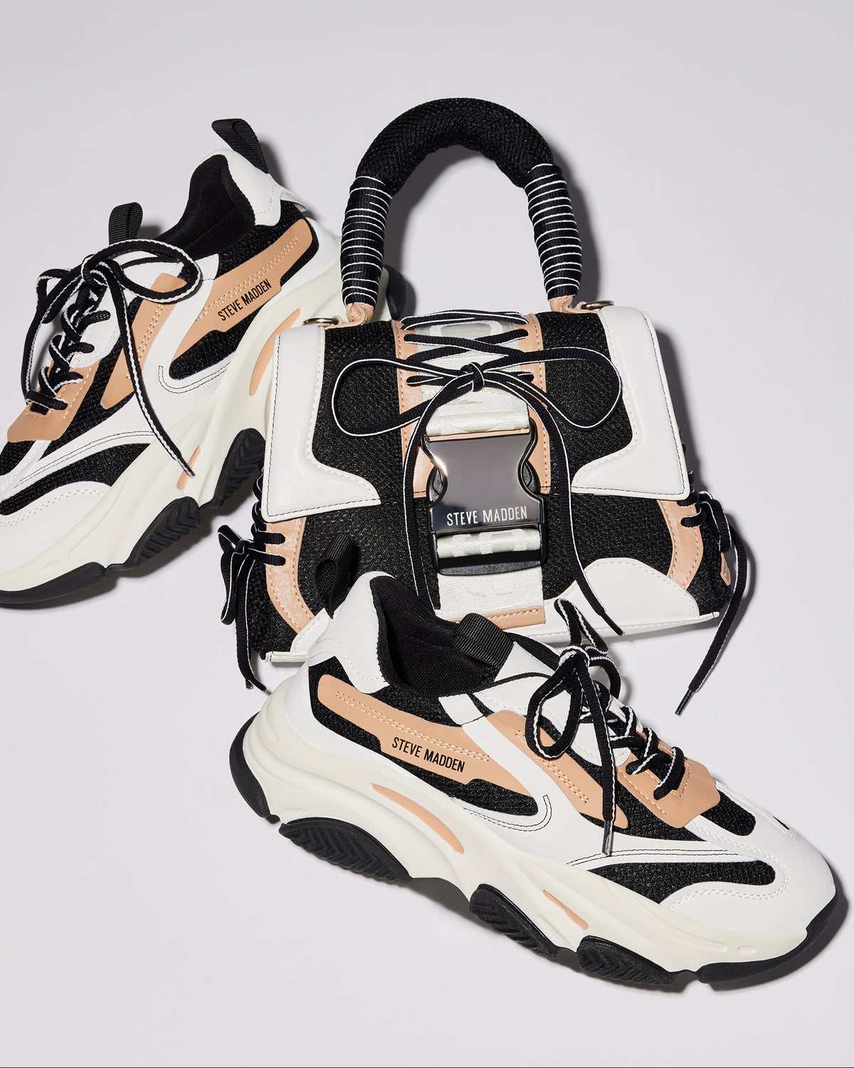 POSSESSION Black/Tan Platform Lace-Up Women's Sneaker | Steve Madden outlet