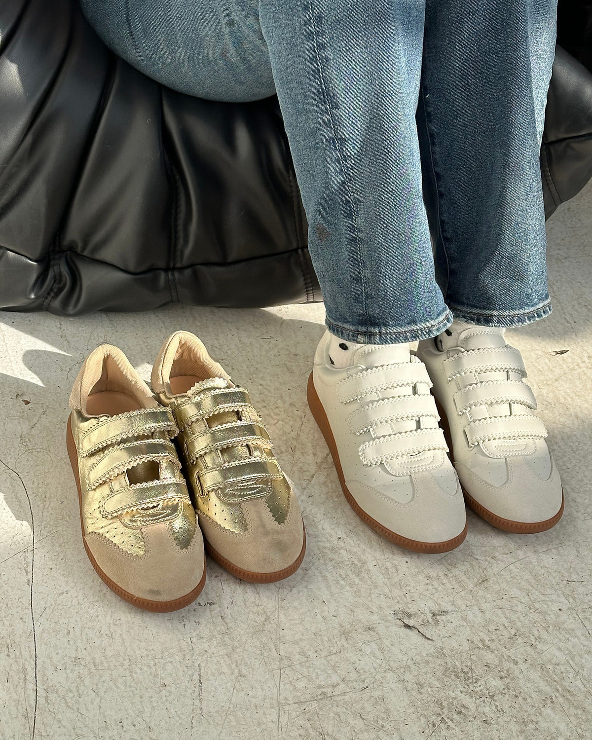 MOMENTUM Gold Velcro Low-Top Women's Sneakers | Steve Madden Sale