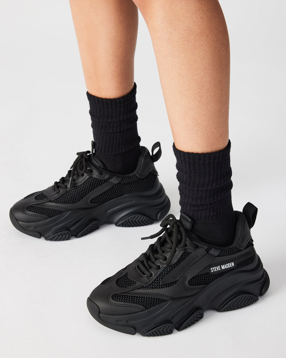 POSSESSION Black Platform Lace-Up Women's Sneaker | Steve Madden Sale