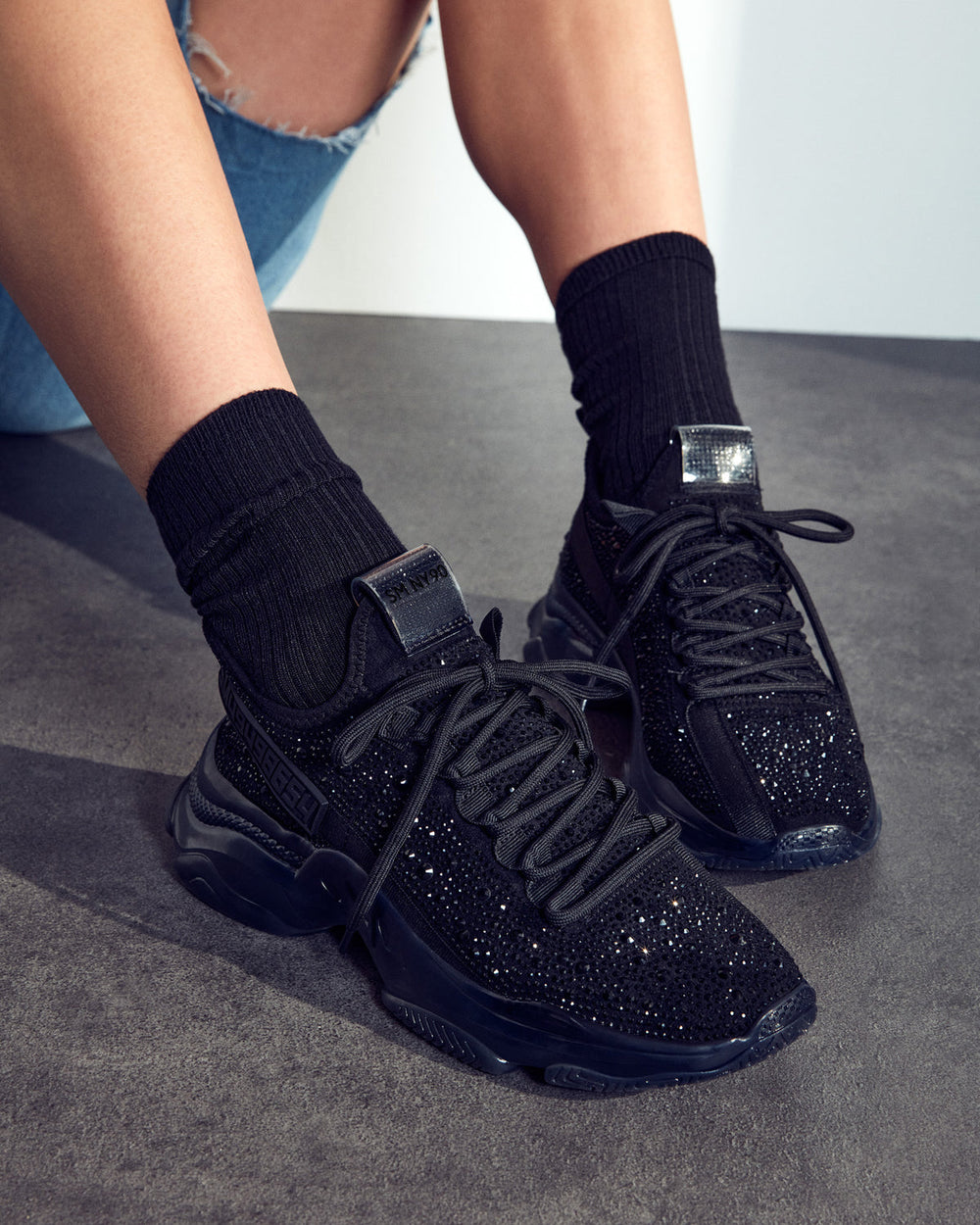 MAXIMA Black Rhinestones Women's Sneakers | Steve Madden for Sale