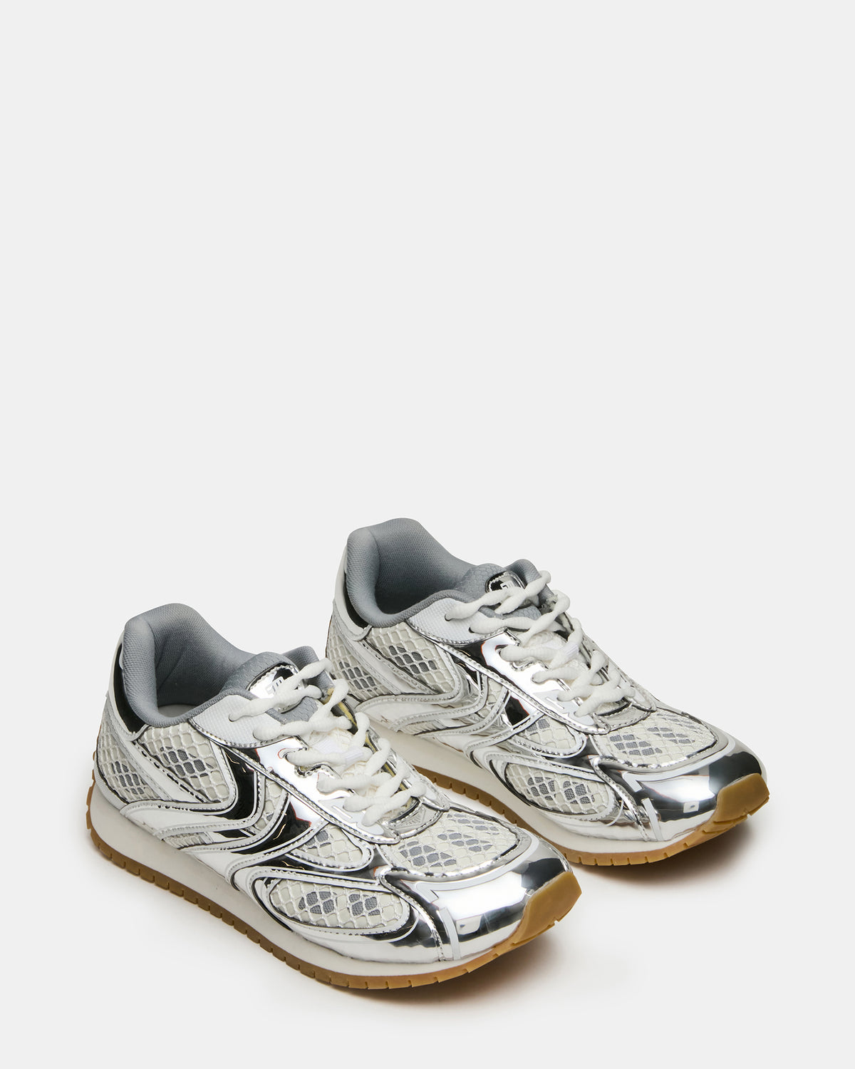 PAGER Silver Multi Low-Top Lace-Up Mesh Women's Sneaker | Steve Madden outlet
