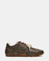 AZIEL Faux Fur Brown Distressed Low-Top Lace-Up Women's Sneakers | Steve Madden Sale